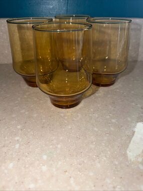 Vintage  Amber Glass Tumbler Set of 4